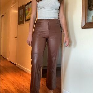 Oscar de la Renta Brown Straight Leg leather Pants